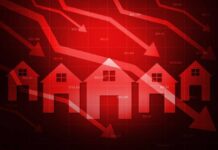 Red graph depicting houses and downward arrows.