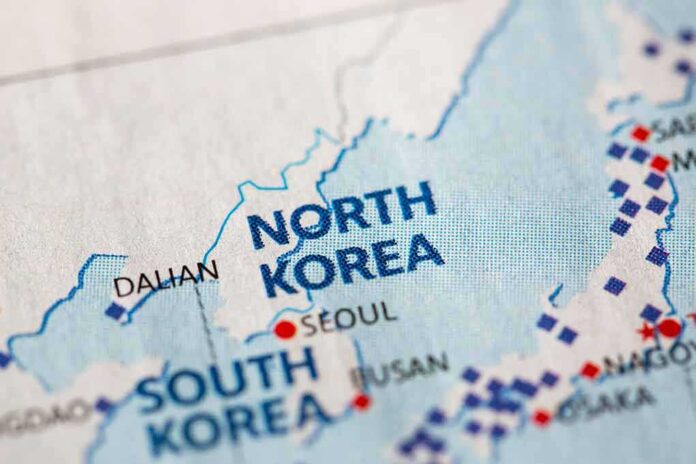Close-up of map showing North and South Korea.