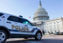 Police vehicle outside United States Capitol building