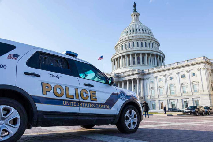 Police vehicle outside United States Capitol building