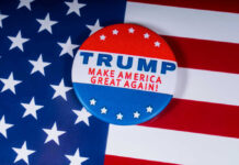 Campaign button with Trump Make America Great Again