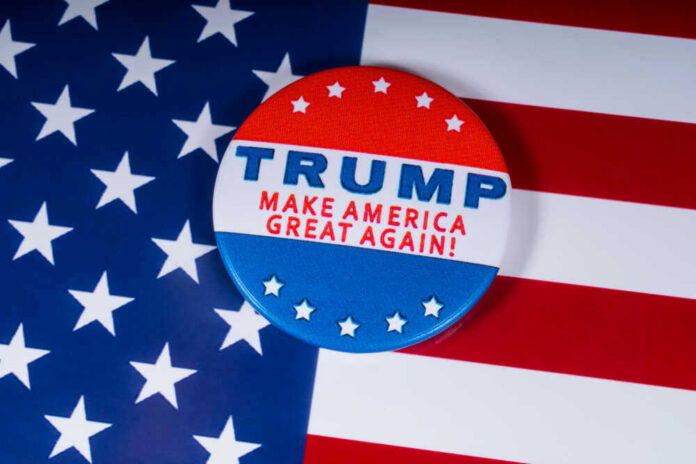 Campaign button with Trump Make America Great Again
