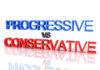 Progressive vs Conservative text in blue and red