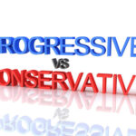 Progressive vs Conservative text in blue and red