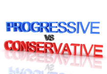 Progressive vs Conservative text in blue and red