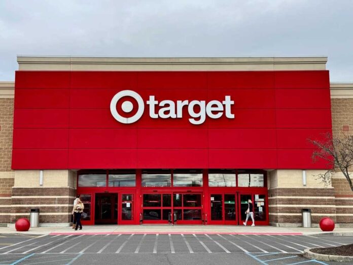 Exterior view of a Target store with a red facade