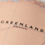 Close-up of a map showing Greenland labeled as Denmark