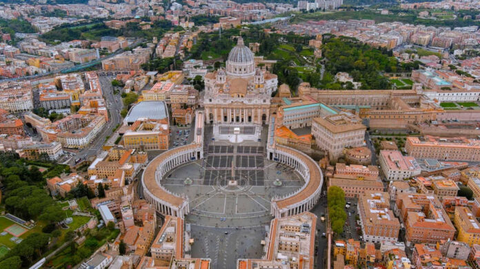 Aerial view of St Peters Basilica and Vatican City