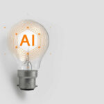 Lightbulb with AI text and digital lines