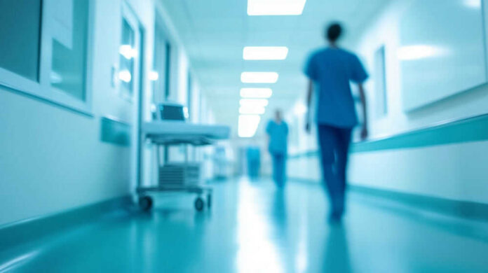 shutterstock_2600957699.jpg Blurred hospital corridor with medical staff walking