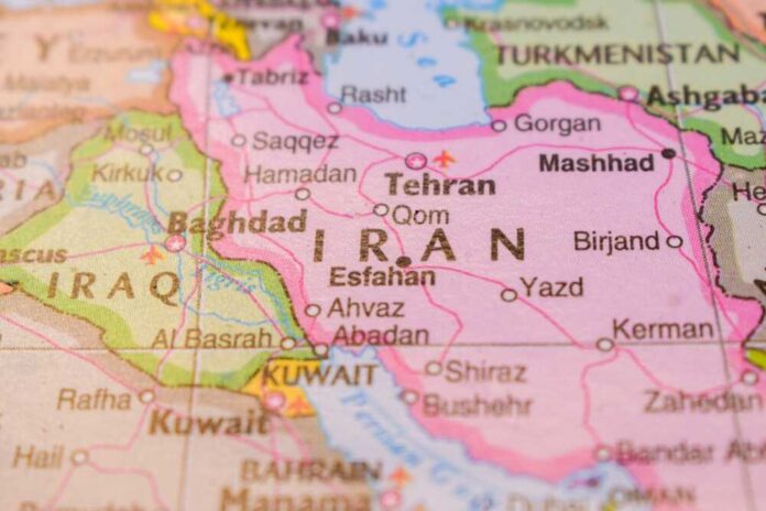 Map highlighting Iran and surrounding countries in the Middle East