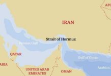Map showing the Strait of Hormuz and surrounding countries