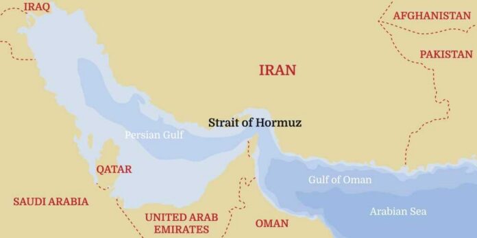 Map showing the Strait of Hormuz and surrounding countries