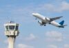 Drone Smash at 3,000 Feet? An airplane taking off near an airport control tower