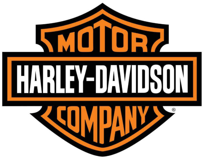 shutterstock_2361386909 Harley-Davidson logo in orange and black colors.