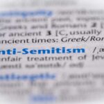 Close-up of a dictionary entry for the term 'anti-Semitism'