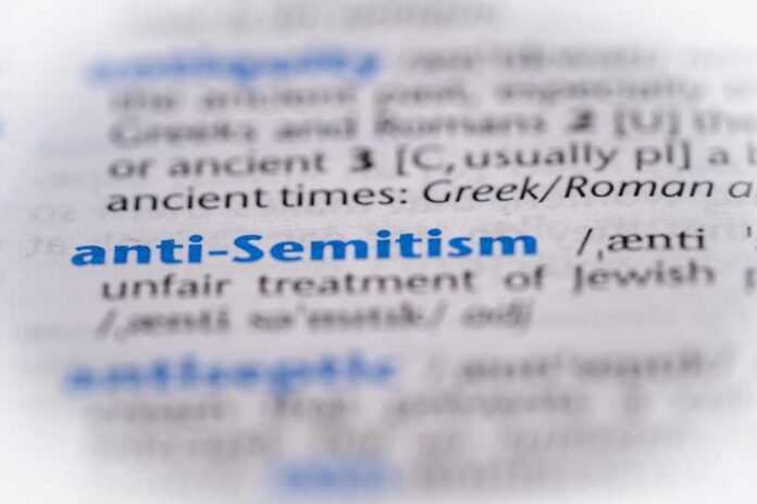 Anti,Semitism,Word,In,A,Dictionary.,Selective,Focus,,Close,Up. Close-up of a dictionary entry for the term 'anti-Semitism'