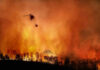 VIDEO: Raging Fires Empty Famous Cities Helicopter fighting massive forest fire with water bucket.