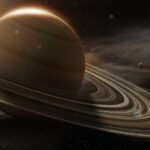 A stunning view of Saturn with its rings and surrounding celestial bodies