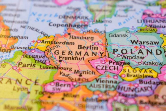 Map showing Germany and Poland with major cities labeled