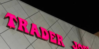 Trader Joe's store sign at night