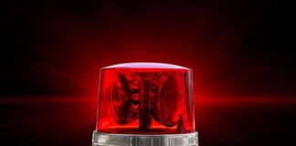 Red emergency beacon light on a dark background